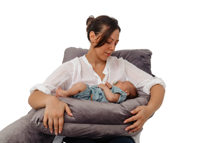 Perna gravide Elena multifunctionala 3 in 1 din catifea, dimensiune 135x75, gri uni, husa detasabila [5]