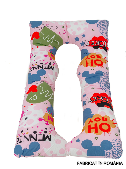 Perna gravide Ema 3 in 1, Multifunctionala, Model Micky Minnie, Circulatie optima aer, Bumbac ranforce 100%, 135x75 cm [2]