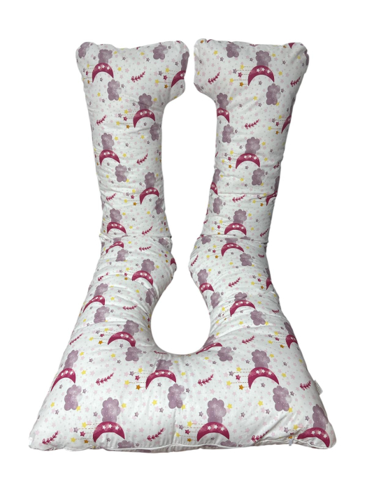 Perna gravide, Andreea, multifunctionala, 3 in 1, forma literei U, husa detasabila, model inimioare, bumbac ranforce 100%, 135x75 cm [3]