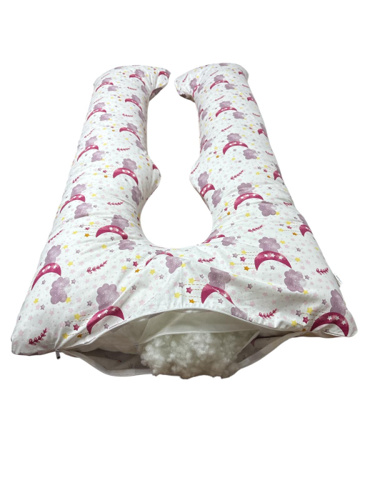 Perna gravide, Andreea, multifunctionala, 3 in 1, forma literei U, husa detasabila, model inimioare, bumbac ranforce 100%, 135x75 cm [2]