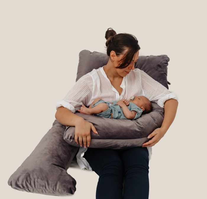 Perna gravide Elena multifunctionala 3 in 1 din catifea, dimensiune 135x75, gri uni, husa detasabila [4]