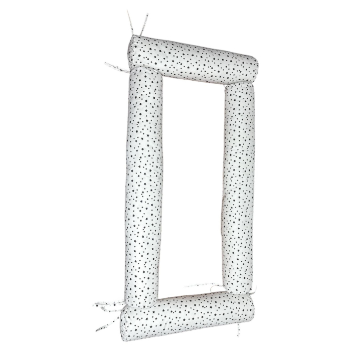 Perna cilindru model aparatori de patut 4 bucati, Perfectefect, Bumbac 2 buc x 120 cm/ 2buc x 60 cm, Model stelute, Alb/Gri [2]