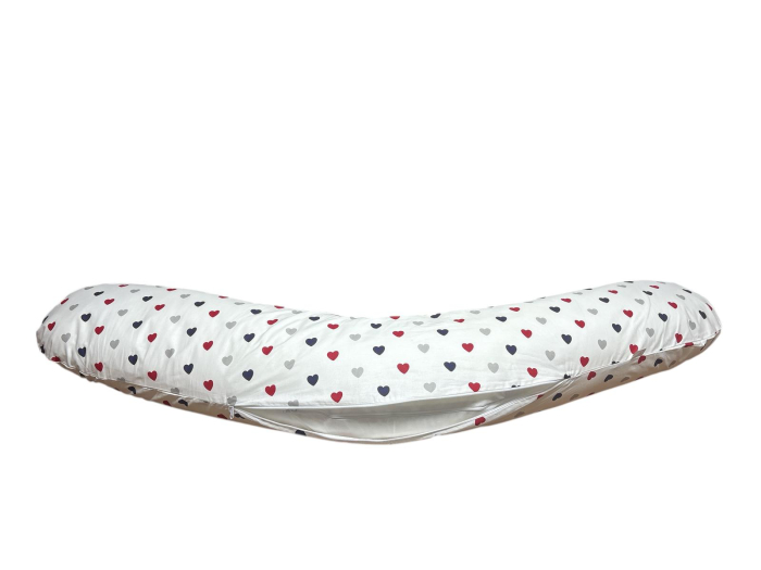 Perna gravide 3 in 1 Lucia, Circulatie optima aer, Anti-alergenica, Model inimi colorate, 135x35 cm, husa detasabila [2]