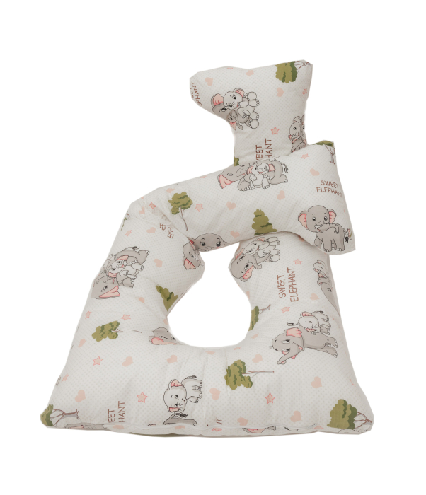 Perna gravide, Ema, multifunctionala, 3 in 1, forma literei U, model Sweet Elephant, husa detasabila, bumbac ranforce 100%, 135x75 cm [2]