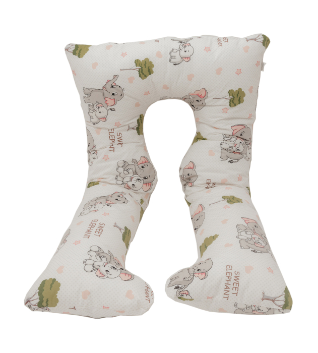 Perna gravide, Ema, multifunctionala, 3 in 1, forma literei U, model Sweet Elephant, husa detasabila, bumbac ranforce 100%, 135x75 cm [3]