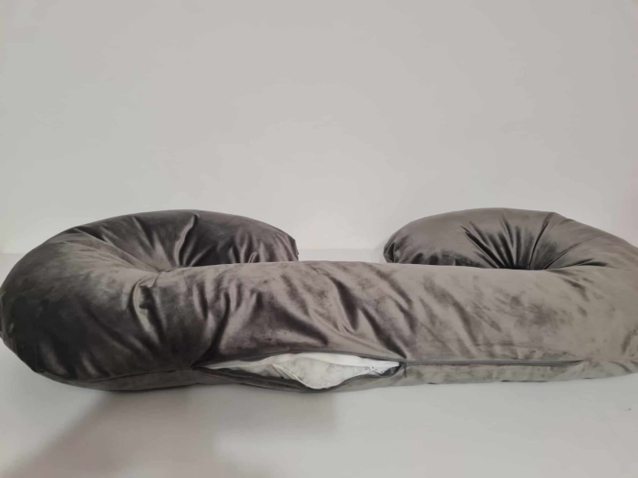Perna pentru gravide 3 in 1 Crina, Multifunctionala, Catifea, Umplutura hipoalergica, 130x70 cm, Gri [2]
