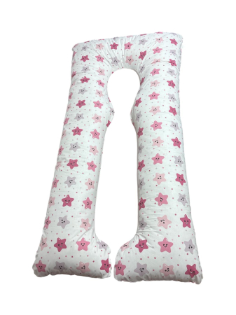 Perne Gravide - Perna gravide, Ema, multifunctionala, 3 in 1, forma literei U, husa detasabila, model stelute pink, bumbac ranforce 100%, 135x75 cm