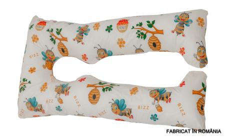 Perne Gravide - Perna gravide Ema 3 in 1, forma de U, Multifunctionala, Model Honey Bee, Husa detasabila, Circulatie optima aer, Bumbac ranforce 100%, 135x75 cm
