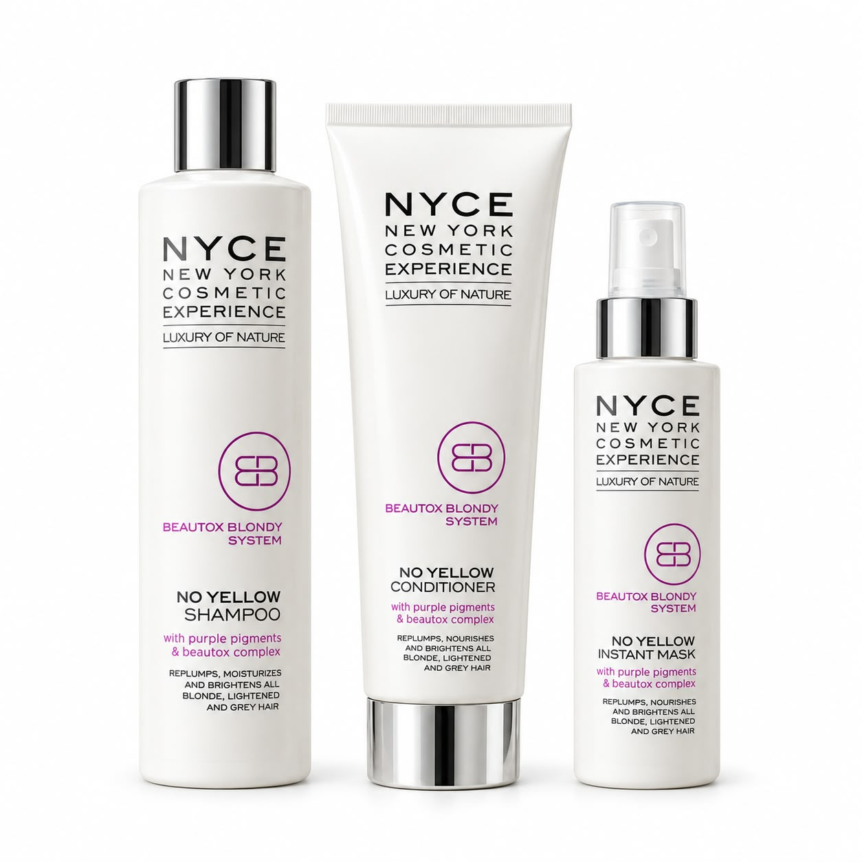 Kit complet anti-îngălbenire pentru păr blond NYCE Beautox No Yellow Essentials, 3 produse [2]