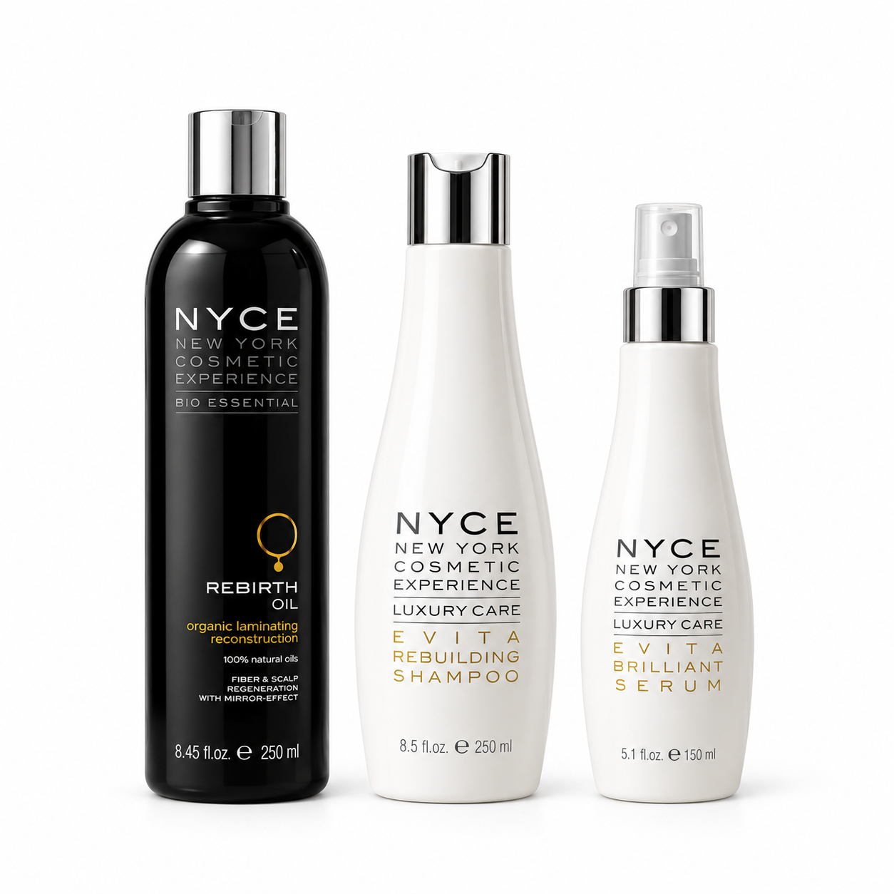 Pachet NYCE Evita Rebuilding – Rebirth Oil 250 ml, Shampoo 250 ml și Brilliant Serum 150ML [2]