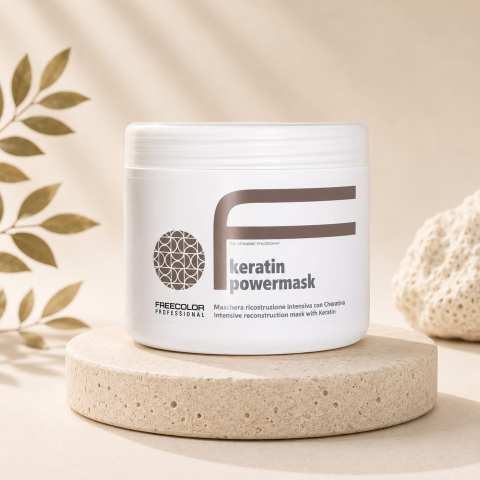 Măști - Mască profesională pentru reconstrucție intensivă cu keratină Freecolor Keratin Power Mask, 500 ml