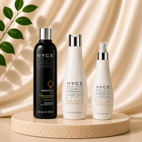 Tratamente - Pachet NYCE Evita Rebuilding – Rebirth Oil 250 ml, Shampoo 250 ml și Brilliant Serum 150ML