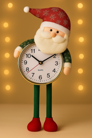 ARTICOLE CRACIUN - Ceas decorativ de perete cu Mos Craciun textil cu mecanism quartz 53x24 cm