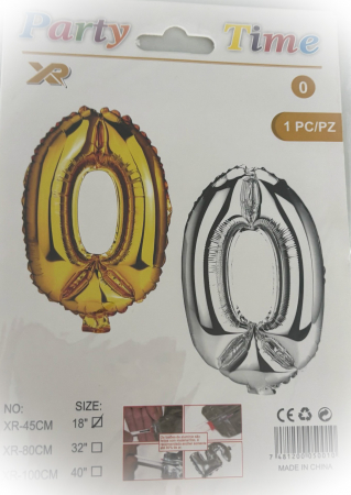 ARTICOLE PENTRU PETRECEERE - BALON CIFRA  0 DIN FOLIE ARGINTIE  45 CM