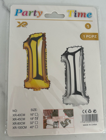 ARTICOLE PENTRU PETRECEERE - BALON CIFRA 1 DIN FOLIE AURIE 45 CM