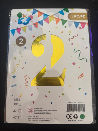 ARTICOLE PENTRU PETRECEERE - BALON CIFRA 2  DIN FOLIE AURIE  60 CM
