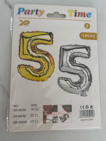 ARTICOLE PENTRU PETRECEERE - BALON CIFRA 5 DIN FOLIE AURIE 45 CM