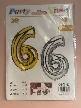 ARTICOLE PENTRU PETRECEERE - BALON CIFRA 6 DIN FOLIE AURIE 45 CM