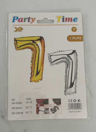 ARTICOLE PENTRU PETRECEERE - BALON CIFRA 7 DIN FOLIE ARGINTIE 45 CM