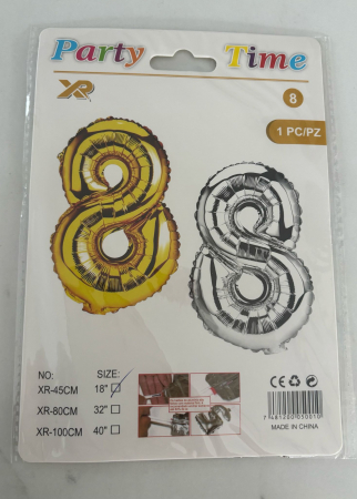 ARTICOLE PENTRU PETRECEERE - BALON CIFRA 8 DIN FOLIE AURIE 45 CM