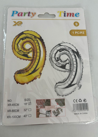 ARTICOLE PENTRU PETRECEERE - BALON CIFRA 9 DIN FOLIE AURIE 45 CM