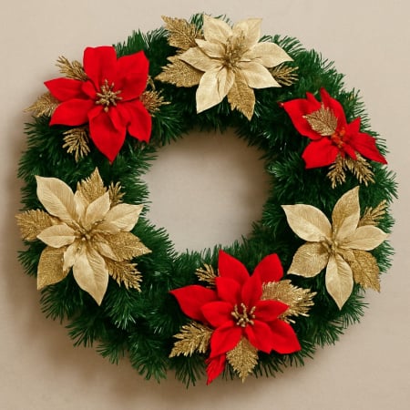 ARTICOLE CRACIUN - CORONITA DECORATIVA DE CRACIUN 40 CM CU FUNDA SI DECORATIUNI ASORTATE