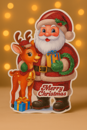 ARTICOLE CRACIUN - DECOR CRACIUN 3D MOS CRACIUN CU REN, 45 x 30 CM