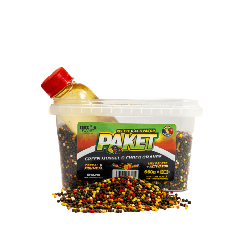 Pelete - PAKET MIX PELETE FEEDER 2mm 660g + ACTIVATOR GREEN MUSSEL & CHOCO ORANGE 100ml