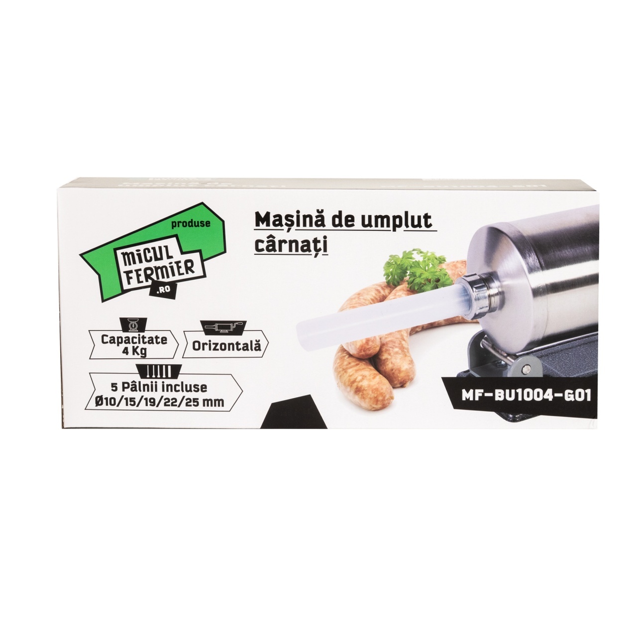 Masini de tocat si de carnati - Masina de carnati Micul Fermier, 4 kg, orizontala cu 5 palnii