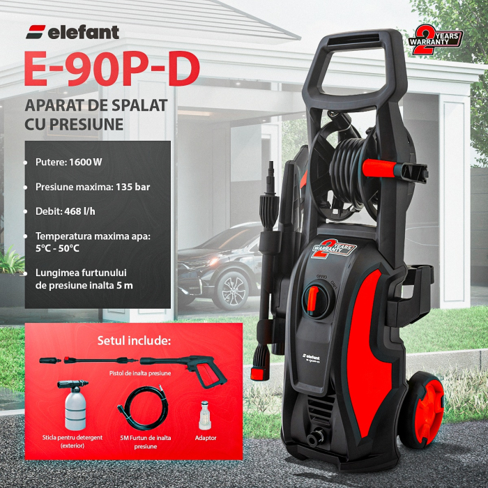 Aparat de spalat cu presiune ELEFANT E-90P-D, 1600 W, 480l/h, 90bar, lungime furtun 5 m [1]