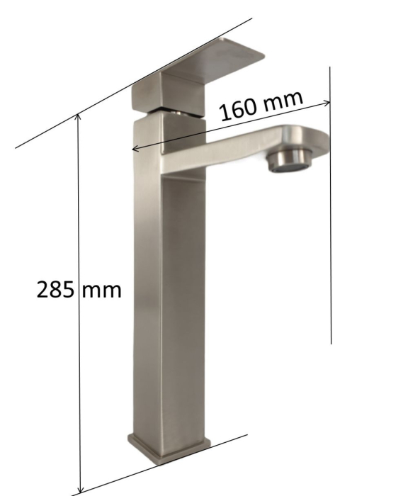 Baterie lavoar MIXXUS KUB-001-HIGH din otel inoxidabil, Monocomanda, Racorduri incluse [2]