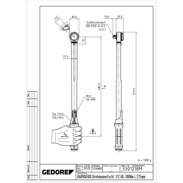 Cheie dinamometrica Gedore R68900300, 578mm, 1/2', 60 - 300 Nm [7]