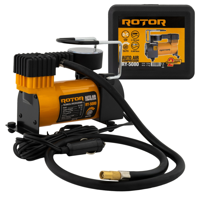 Compresor auto ROTOR RY-5080 , tensiune alimentare 12V, 10 bar / 150 psi, 30 L/min [1]