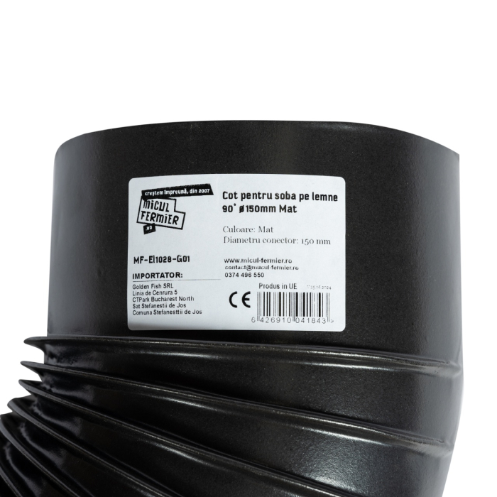 Cot pentru soba pe lemne, 90˚, 150mm, Gri mat [4]