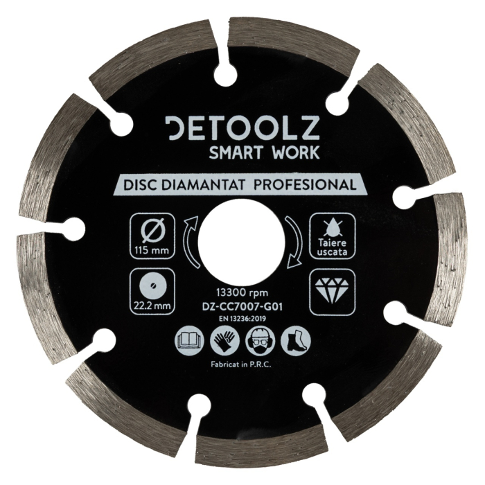 Disc diamantat segmentat Detoolz 115x22.2mm, taiere uscata [2]