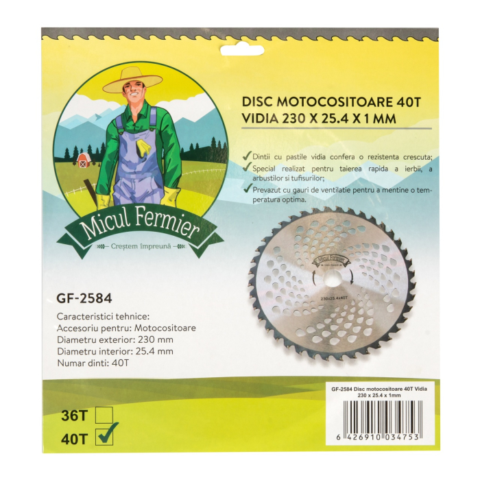 Disc motocoasa Micul Fermier, 40T, vidia, grosime 1mm, Ø230mm [6]