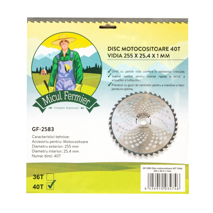 Disc motocoasa Micul Fermier, 40T, vidia, grosime 1mm, Ø255mm [6]