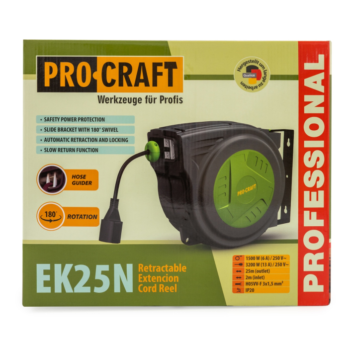 EK25N Cablu prelungitor cu tambur automat 25 metri PROCRAFT [2]
