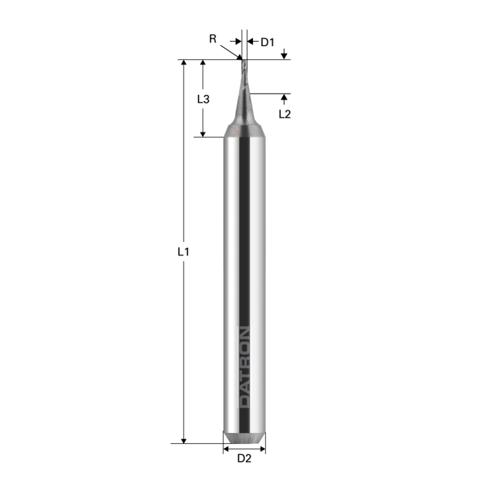 Freza cu varf rotund, 2 caneluri, Datron 00684008, R 0.8, 0.8x2.4x3.0mm [2]