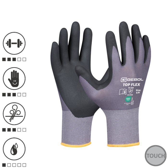 Gebol 709534_09, Manusi de protectie Top Flex, din nylon si elastan, acoperire din spuma de nitril, uz profesional, marimea 9/L [1]