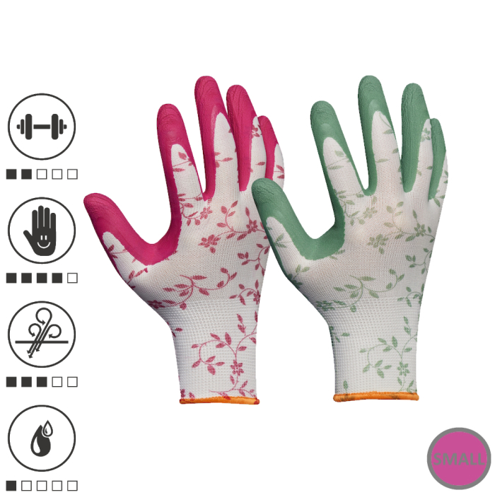 Gebol 709807_07, Set doua perechi de manusi de protectie Flower Duo, din poliester, acoperire din spuma de latex, marimea 7/S [1]