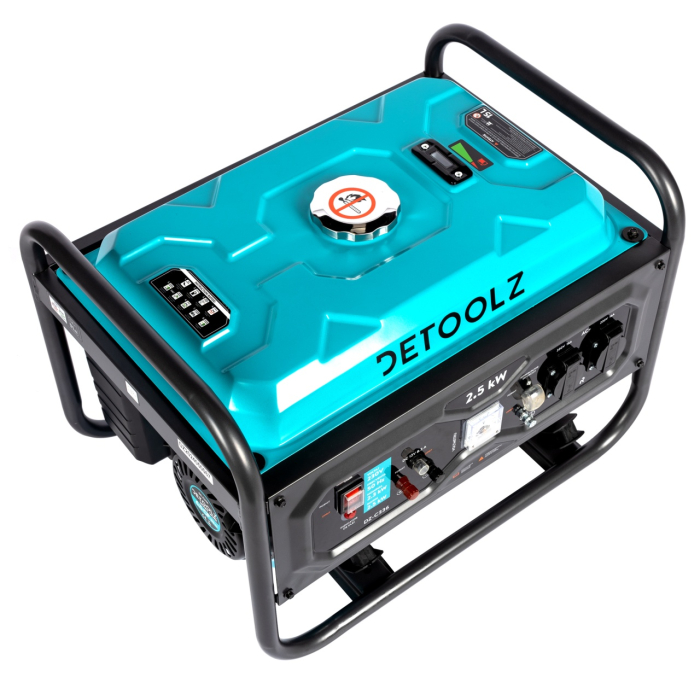 Generator Detoolz 2.5kW 2 prize 230V benzina, 4T, pornire manuala 15L fara roti G01 [15]