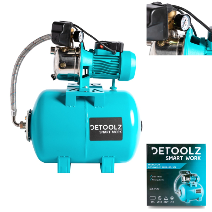Hidrofor Detoolz 0.75 kW, debit 3300l/h, inaltime de pompare 45m, carcasa pompa inox, volum butelie 50 litri [4]