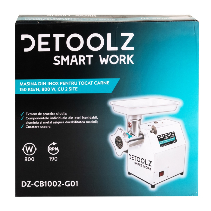 Masina tocat carne Detoolz, 800W, 150 kg/h Inox cu 2 site [8]