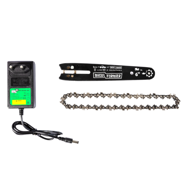 Mini drujba Micul Fermier, 20V, cu doua lame 6'' si 8'', doua lanturi [12]