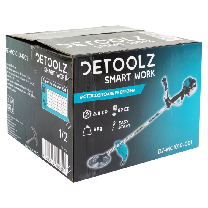 Motocoasa Detoolz 2.8CP 52CC motor benzina 2T, pornire rapida, 4 accesorii, tija 28mm [4]