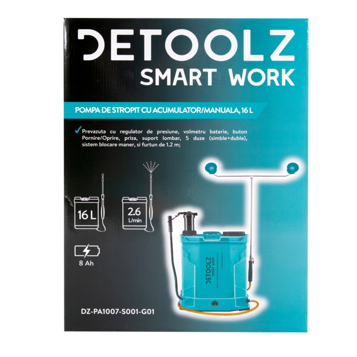 Pompa de stropit 2 in 1 ( acumulator si manuala), Detoolz 16L [16]