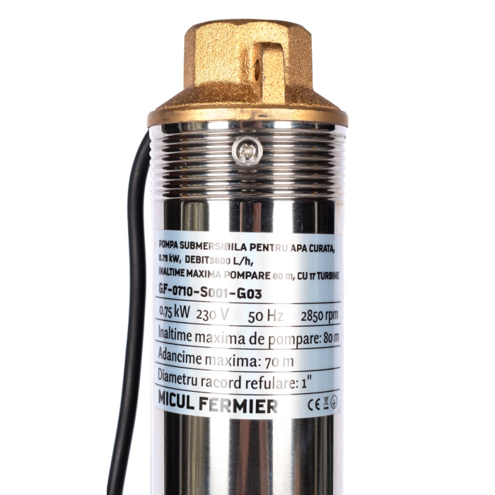 Pompa submersibila pentru apa curata Micul Fermier, 0.75KW, debit 3600l/h, inaltime maxima pompare 80m, 17 turbine [4]