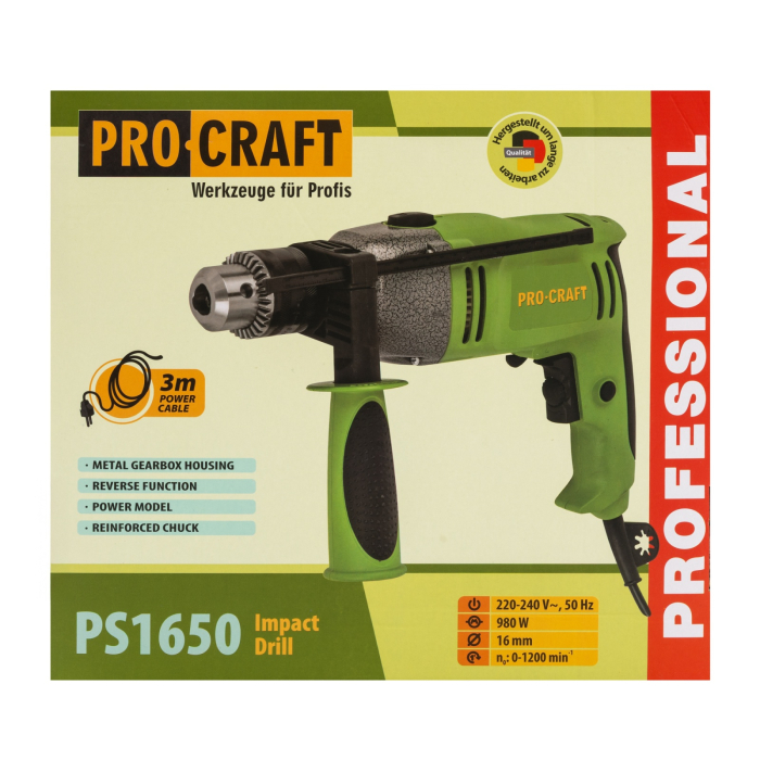 PS1650 Masina de gaurit cu percutie ProCraft, produsul contine taxa timbru verde 2.5 Ron, 3.23 kg [3]