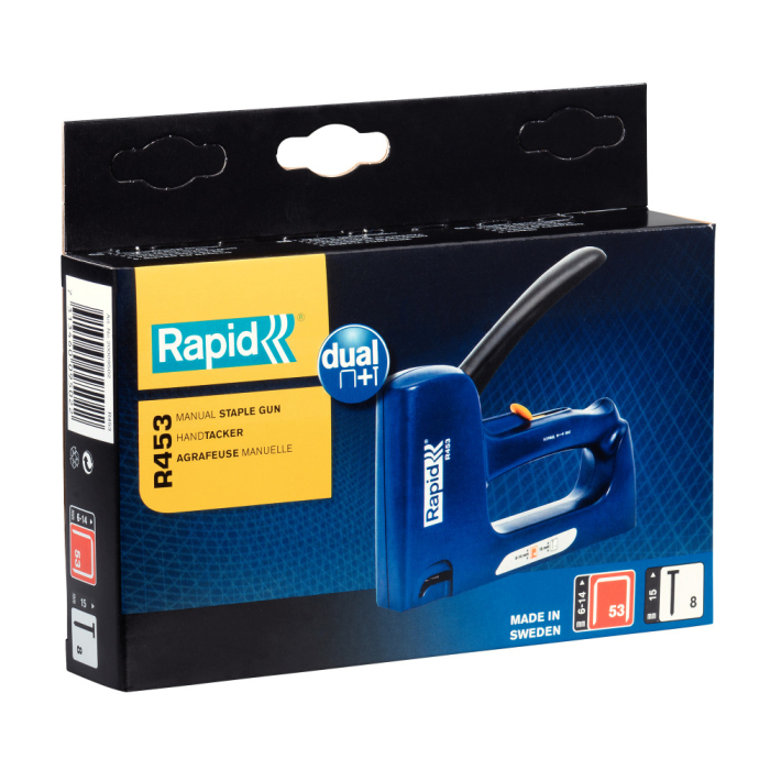 Rapid 20009502, capsator dual Rapid R453E, ptr capse nr. 53 si cuie nr. 8, 2 in 1 pentru tamplarie si tapiterie, maner ergonomic si piese de uzura din otel [8]